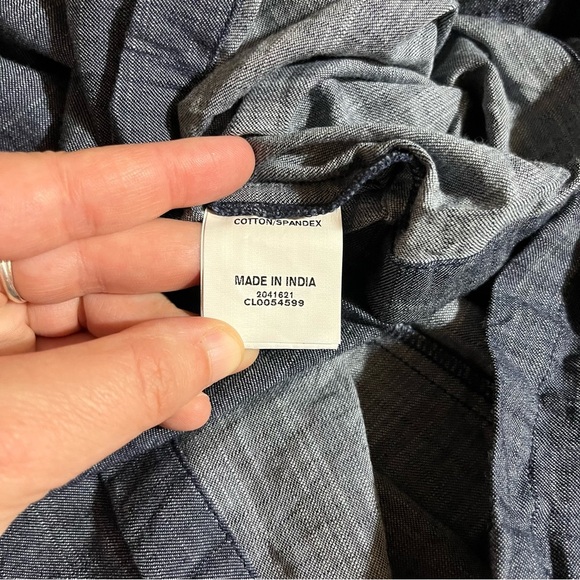 eShakti Blue Chambray Wide-Leg Pants with Dark Blue Waist Accents - Picture 8 of 14